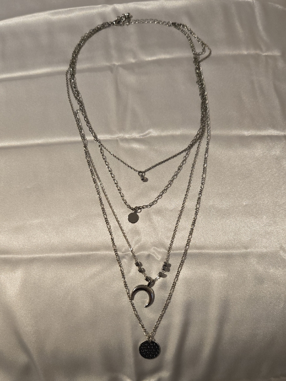 Layered Silver-Tone Crescent & Coin Multi-Strand Necklace